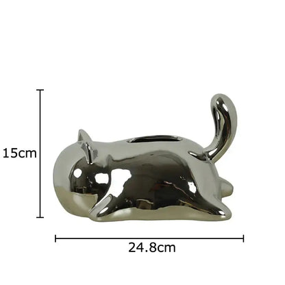 Silver & yellow cat ceramic tissue box living room decor