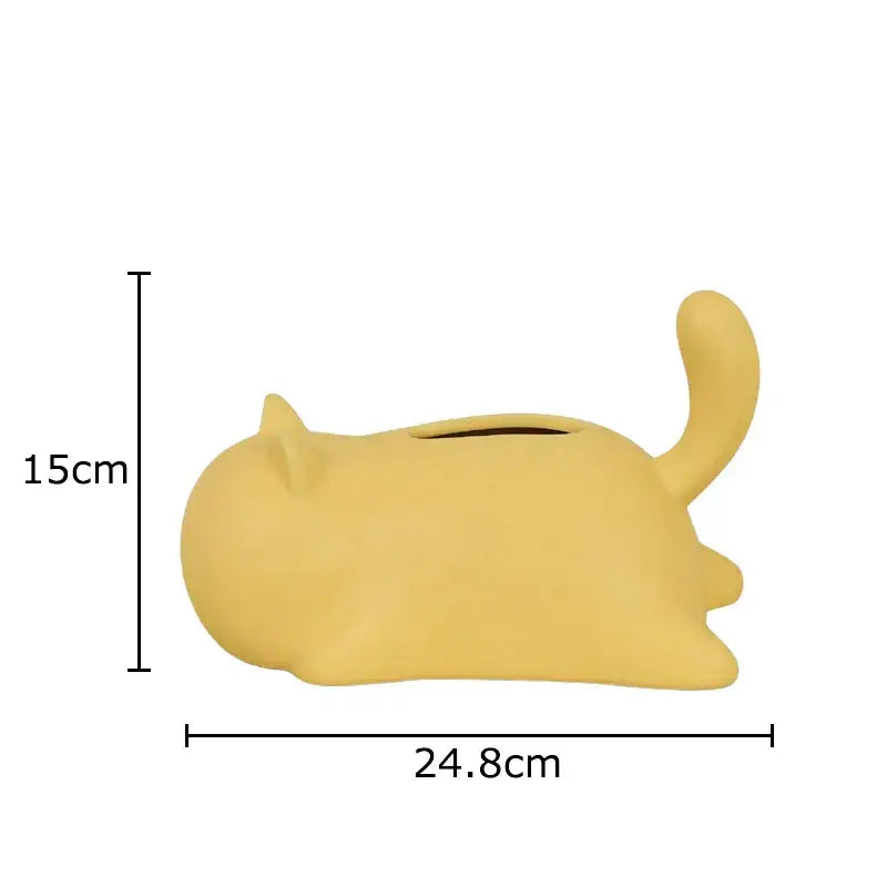 Silver & yellow cat ceramic tissue box living room decor