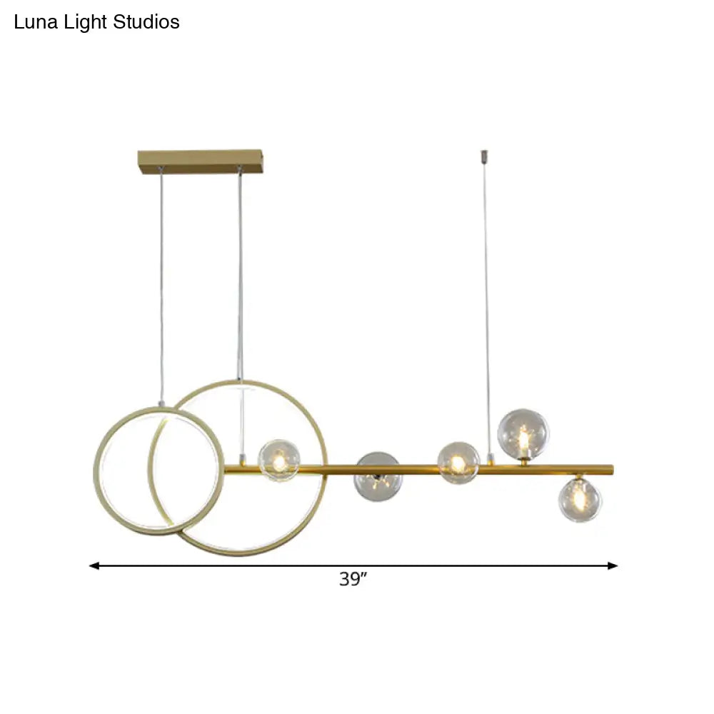 DecorBites™ Simple 5-Head LED Island Light Fixture in Gold: Clear Glass Sphere Design