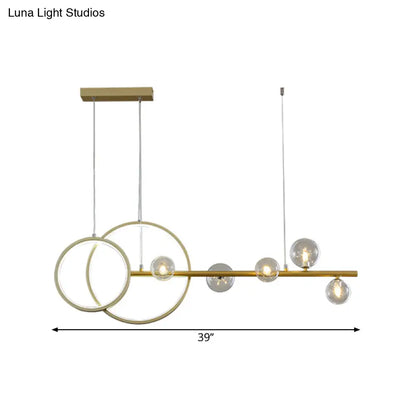 DecorBites™ Simple 5-Head LED Island Light Fixture in Gold: Clear Glass Sphere Design
