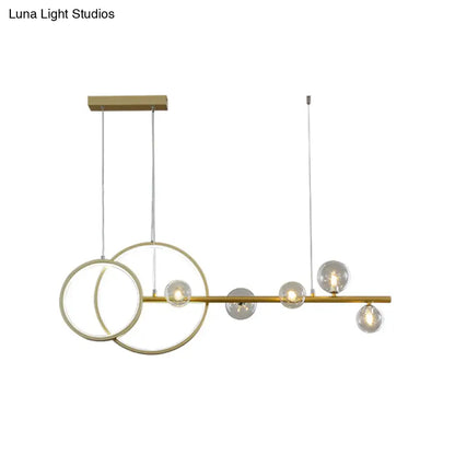 DecorBites™ Simple 5-Head LED Island Light Fixture in Gold: Clear Glass Sphere Design