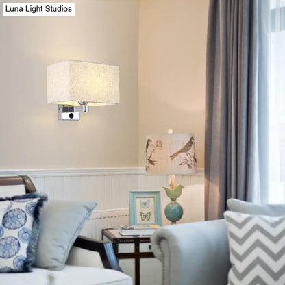 Simple beige fabric rectangular shade wall lamp – living room light