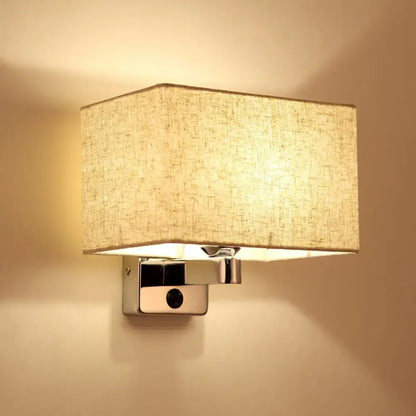 Simple beige fabric rectangular shade wall lamp – living room light