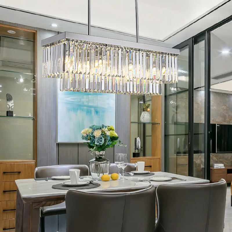 DecorBites™ Simple Clear Crystal Block Island Light - 10 Lights - Rectangular Pendant, 31.5"/39" Wide