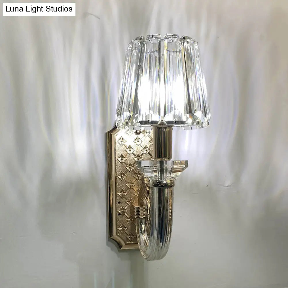 DecorBites™ Simple Clear Crystal Tapered Cone Sconce Light Fixture - Elegant 1-Bulb Wall Lighting Idea for Bedrooms