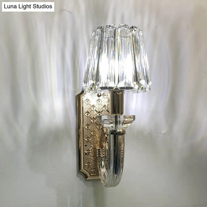 DecorBites™ Simple Clear Crystal Tapered Cone Sconce Light Fixture - Elegant 1-Bulb Wall Lighting Idea for Bedrooms