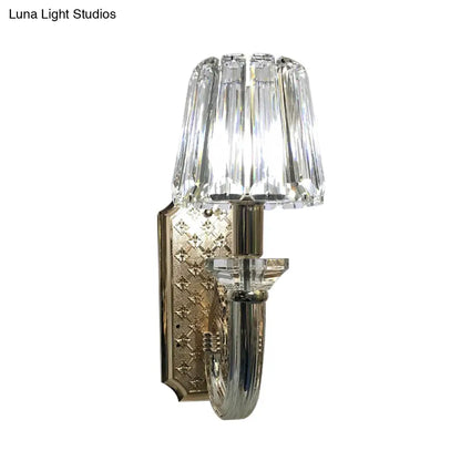 DecorBites™ Simple Clear Crystal Tapered Cone Sconce Light Fixture - Elegant 1-Bulb Wall Lighting Idea for Bedrooms