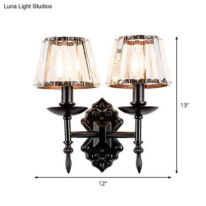 DecorBites™ Simple Crystal Prisms Cone Wall Lamp - Black Candlestick Design - 1/2-Head Wall Light