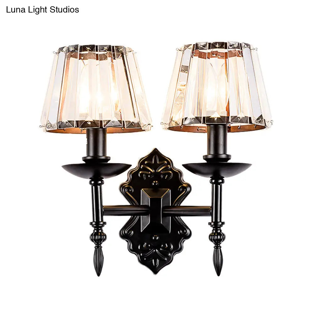 DecorBites™ Simple Crystal Prisms Cone Wall Lamp - Black Candlestick Design - 1/2-Head Wall Light