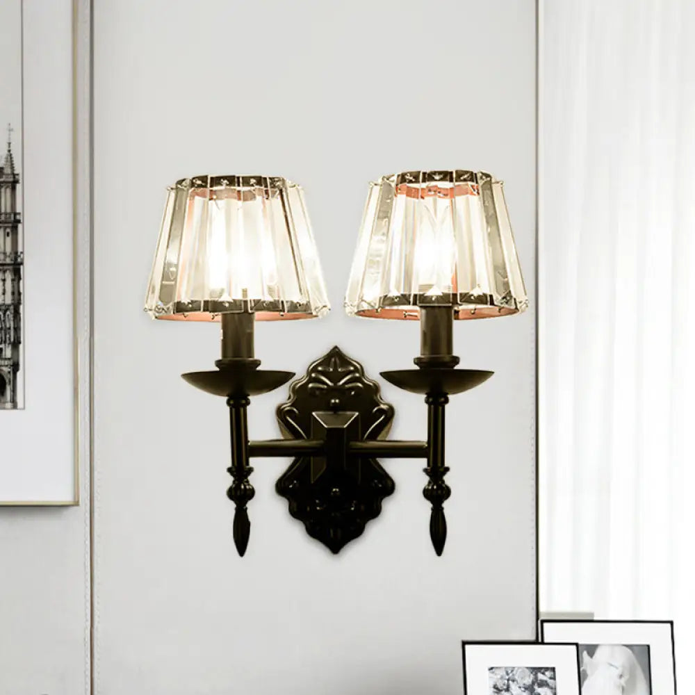 DecorBites™ Simple Crystal Prisms Cone Wall Lamp - Black Candlestick Design - 1/2-Head Wall Light