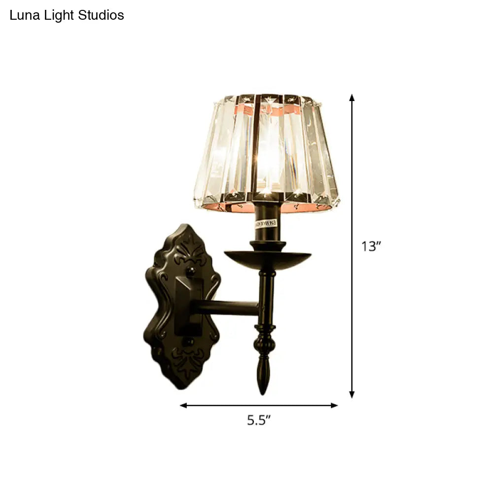 DecorBites™ Simple Crystal Prisms Cone Wall Lamp - Black Candlestick Design - 1/2-Head Wall Light