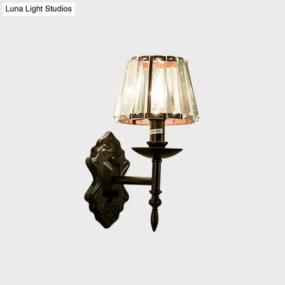 DecorBites™ Simple Crystal Prisms Cone Wall Lamp - Black Candlestick Design - 1/2-Head Wall Light