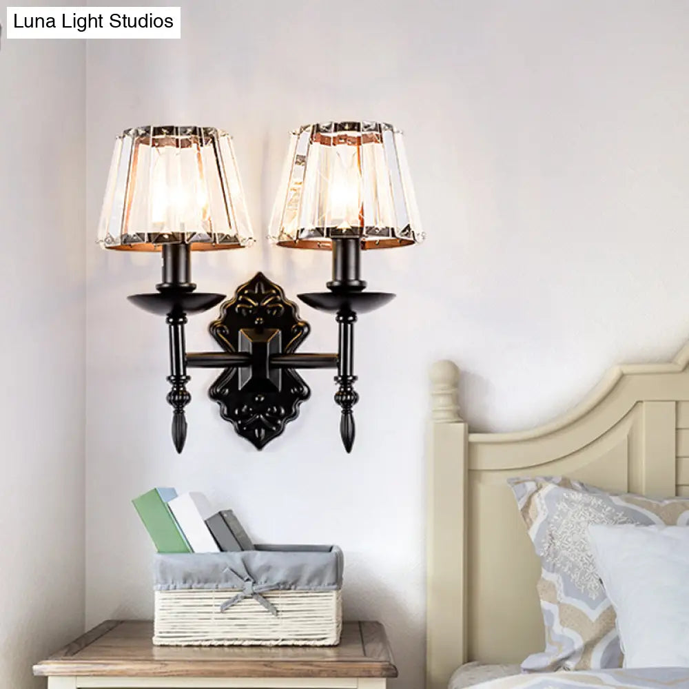 DecorBites™ Simple Crystal Prisms Cone Wall Lamp - Black Candlestick Design - 1/2-Head Wall Light