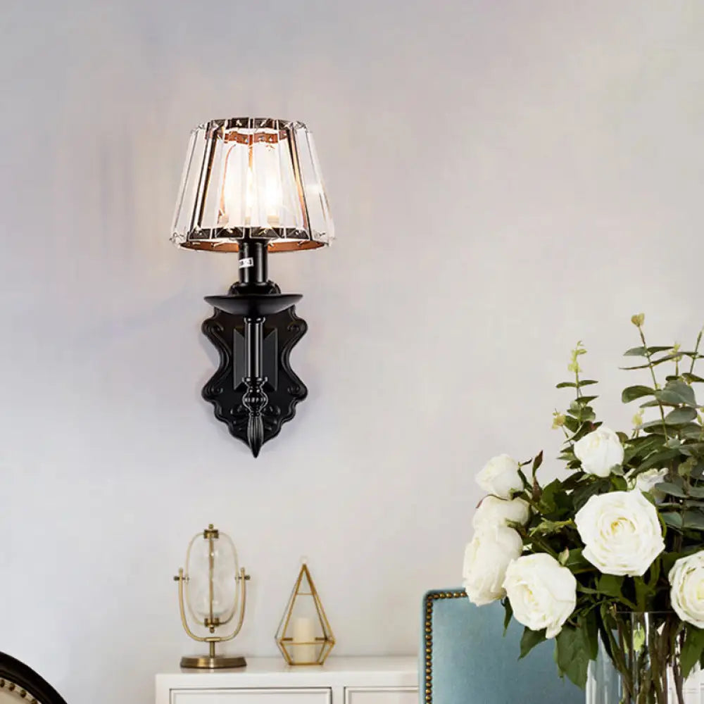 DecorBites™ Simple Crystal Prisms Cone Wall Lamp - Black Candlestick Design - 1/2-Head Wall Light