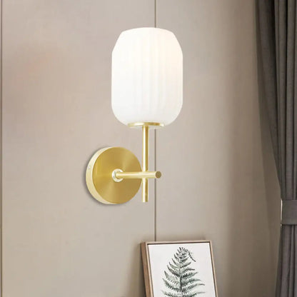 DecorBites™ Simple Gold Bedside Wall Sconce with Lantern Cream Glass Shade - 1 Light Fixture