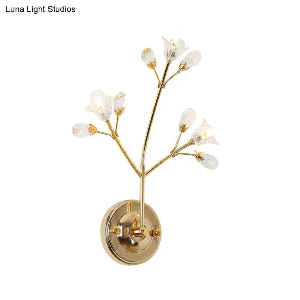 Simple gold crystal flowers wall sconce bedroom branch light fixture