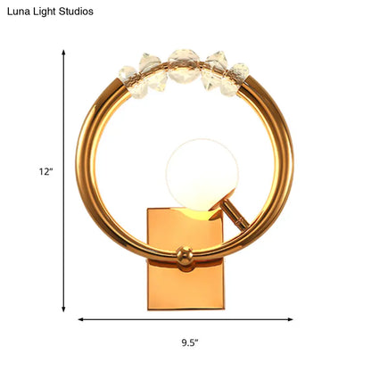 DecorBites™ Simple Gold Ring Wall Sconce with Crystal Accent - 1 Light Metal Mount