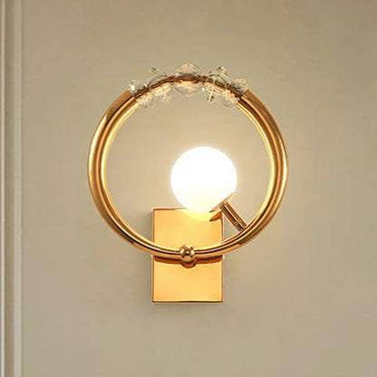 DecorBites™ Simple Gold Ring Wall Sconce with Crystal Accent - 1 Light Metal Mount
