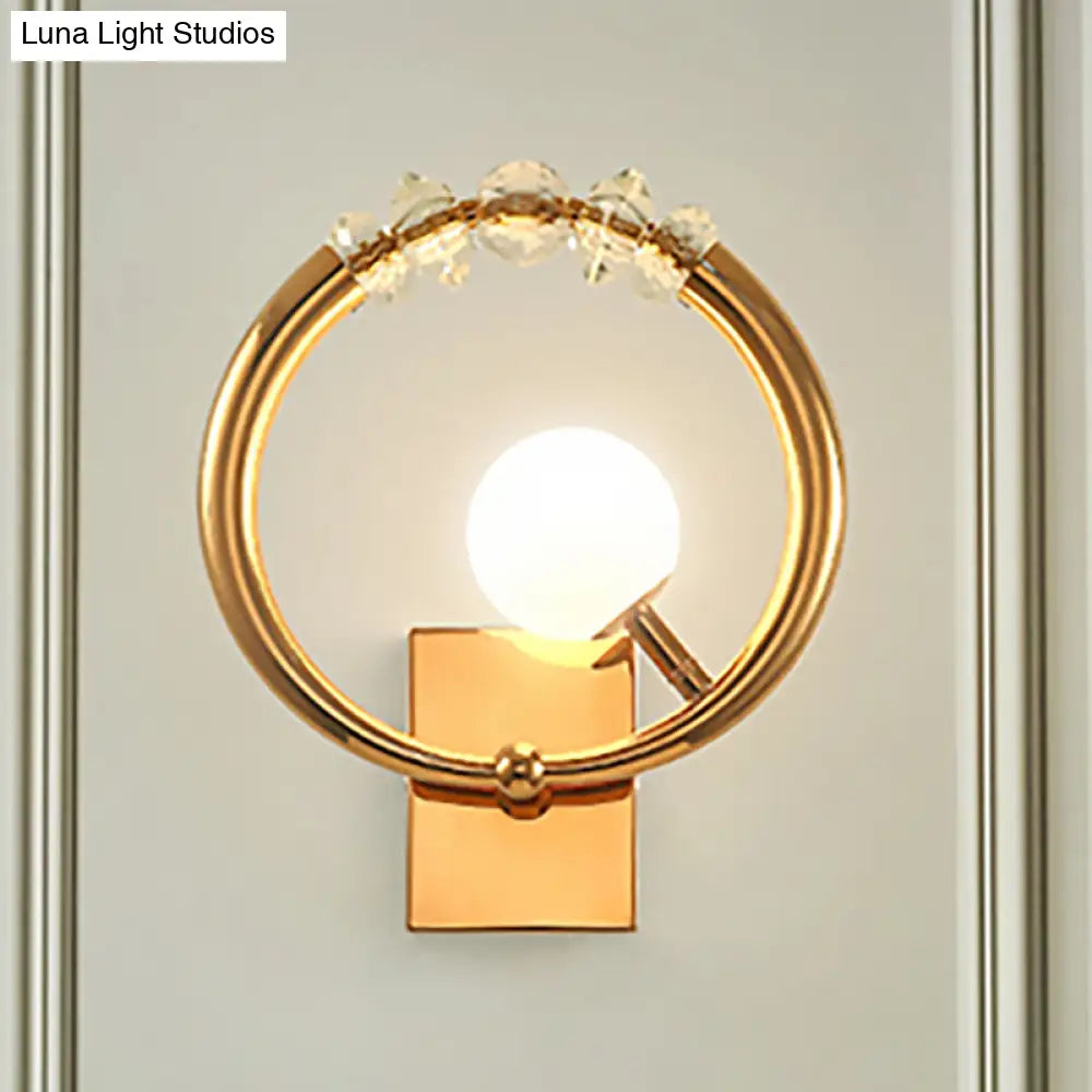 DecorBites™ Simple Gold Ring Wall Sconce with Crystal Accent - 1 Light Metal Mount