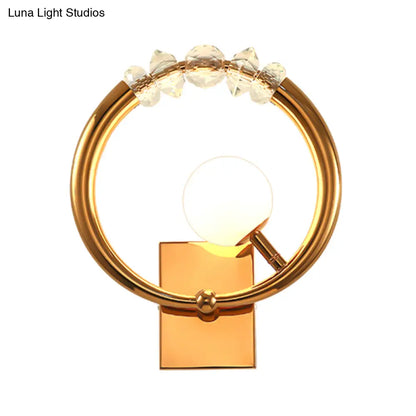 DecorBites™ Simple Gold Ring Wall Sconce with Crystal Accent - 1 Light Metal Mount