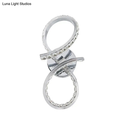 Simple led chrome infinity wall sconce with cut crystal deco bedroom