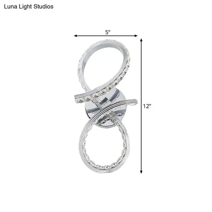 Simple led chrome infinity wall sconce with cut crystal deco bedroom