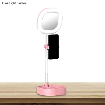 Simple light blue led mirror light bedroom vanity with phone holder