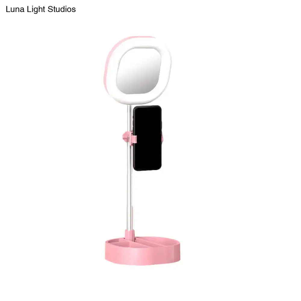 Simple light blue led mirror light bedroom vanity with phone holder
