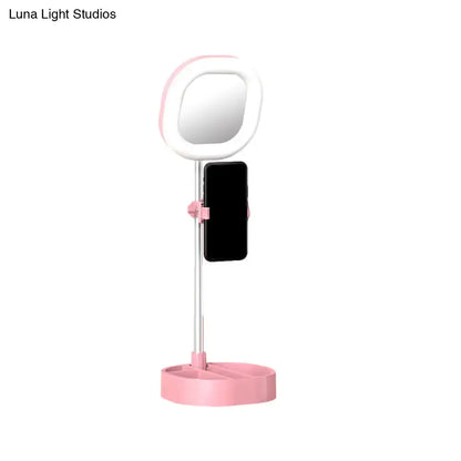 Simple light blue led mirror light bedroom vanity with phone holder