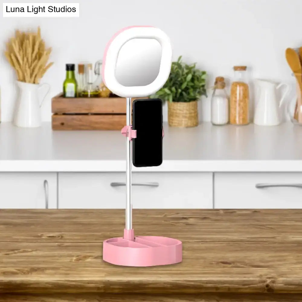 Simple light blue led mirror light bedroom vanity with phone holder