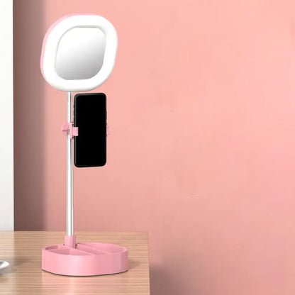 Simple light blue led mirror light bedroom vanity with phone holder
