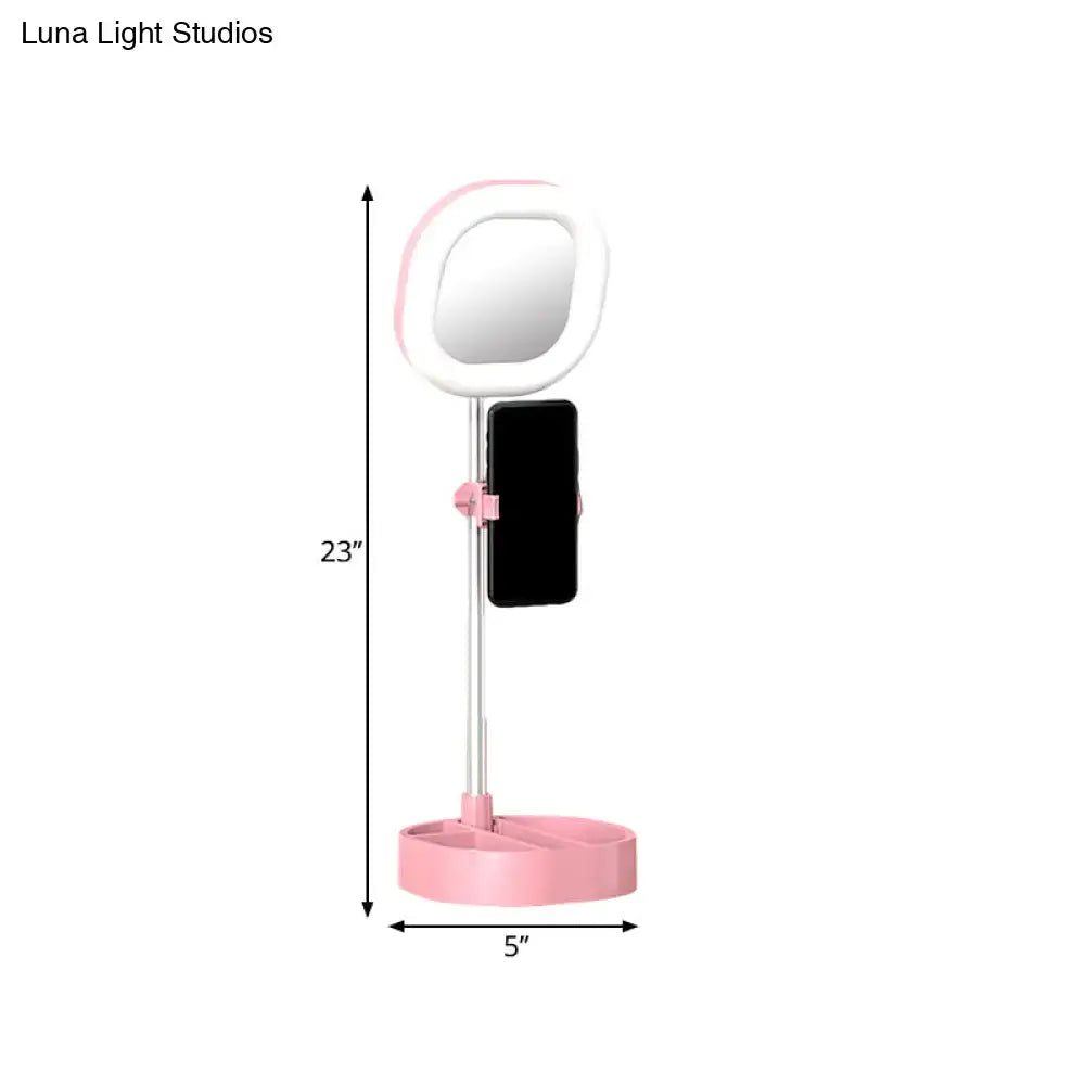 Simple light blue led mirror light bedroom vanity with phone holder