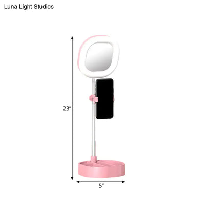 Simple light blue led mirror light bedroom vanity with phone holder