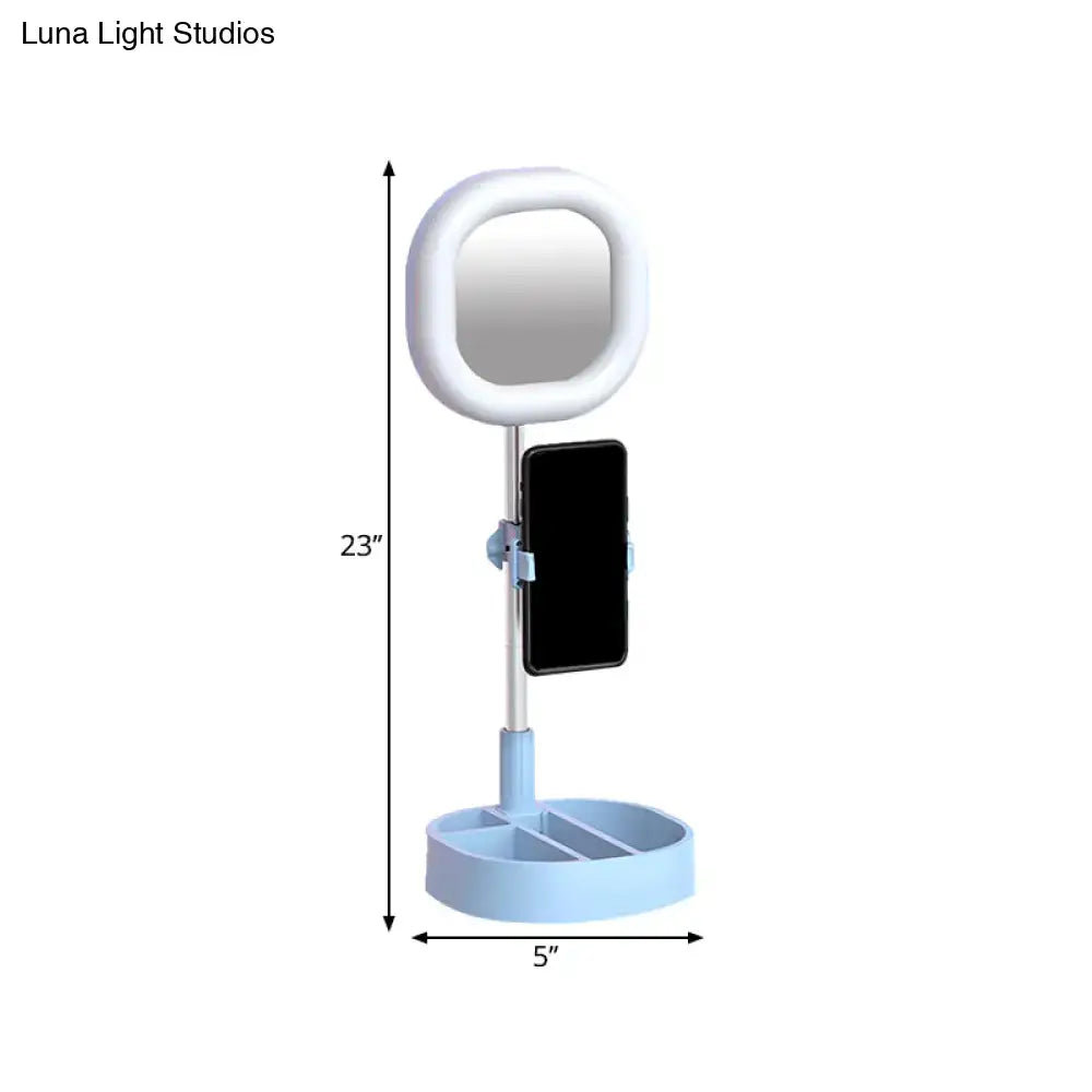 Simple light blue led mirror light bedroom vanity with phone holder