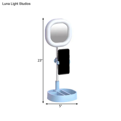 Simple light blue led mirror light bedroom vanity with phone holder