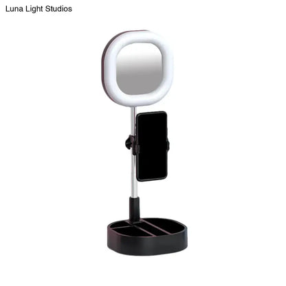 Simple light blue led mirror light bedroom vanity with phone holder