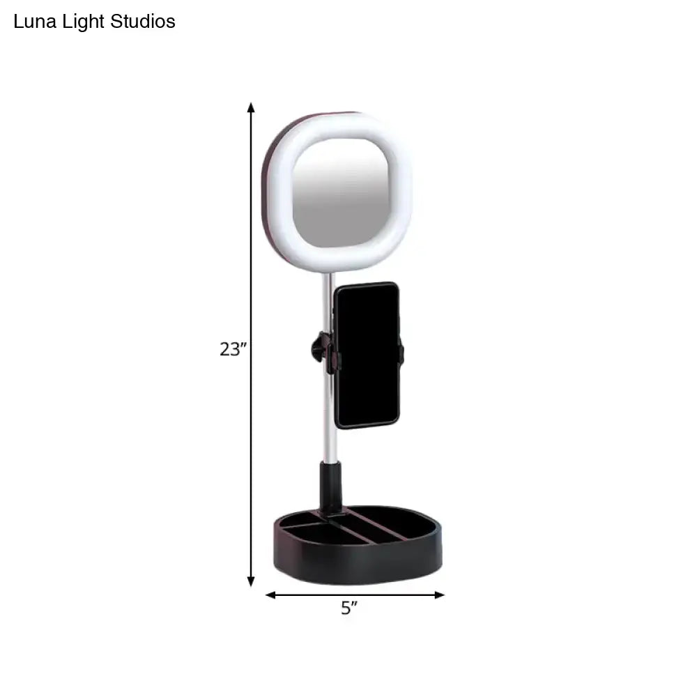 Simple light blue led mirror light bedroom vanity with phone holder