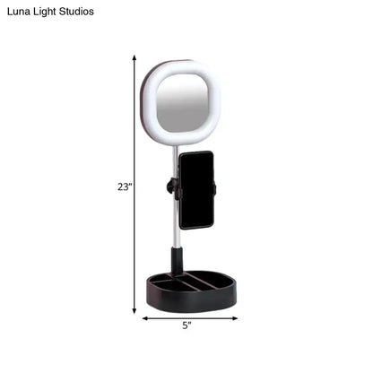 Simple light blue led mirror light bedroom vanity with phone holder