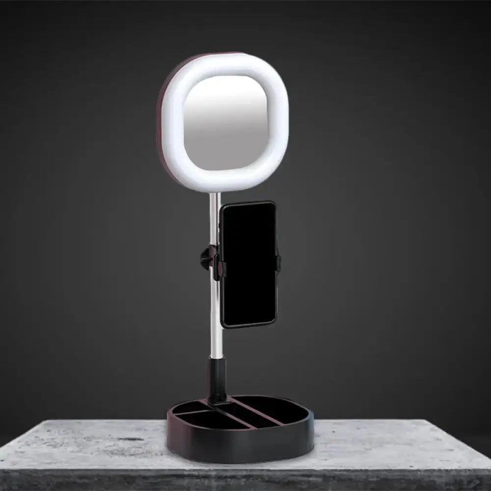 Simple light blue led mirror light bedroom vanity with phone holder
