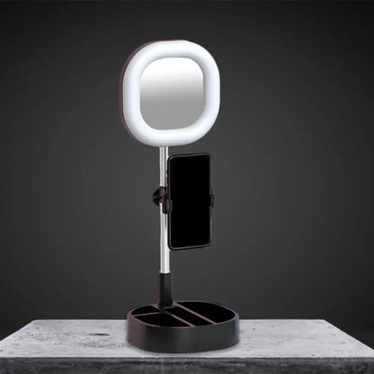 Simple light blue led mirror light bedroom vanity with phone holder