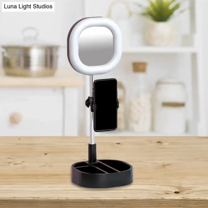 Simple light blue led mirror light bedroom vanity with phone holder