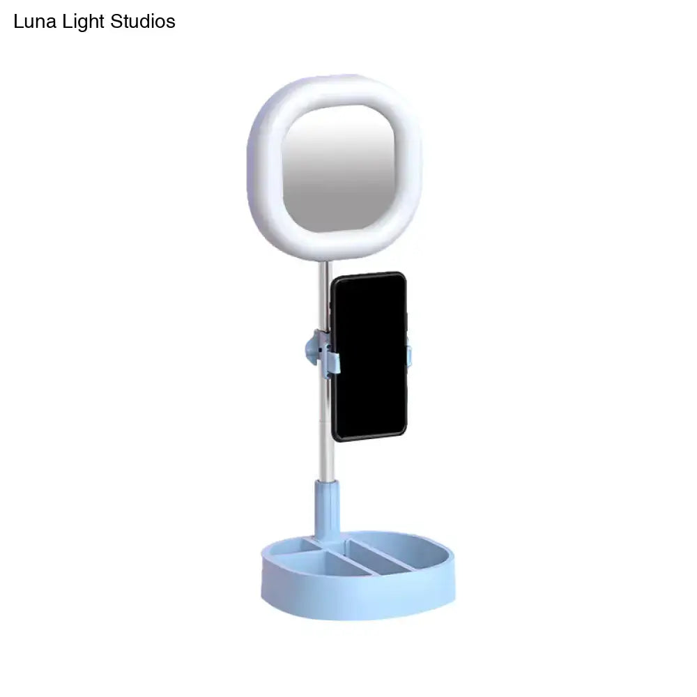 Simple light blue led mirror light bedroom vanity with phone holder