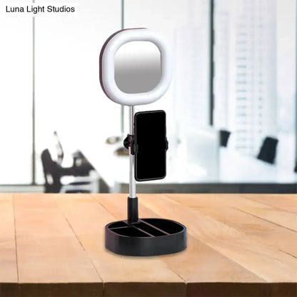 Simple light blue led mirror light bedroom vanity with phone holder