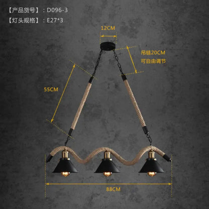 DecorBites™ Simple retro led chandelier Nordic hemp rope cafe chandelier modern novelty American bar restaurant chandelier ceiling