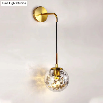 DecorBites™ Simple Sphere Sconce Light - Clear Glass - Silver/Gold Wall Mount Fixture - Shattered Leaf - 6"/8" W