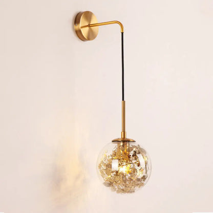 DecorBites™ Simple Sphere Sconce Light - Clear Glass - Silver/Gold Wall Mount Fixture - Shattered Leaf - 6"/8" W