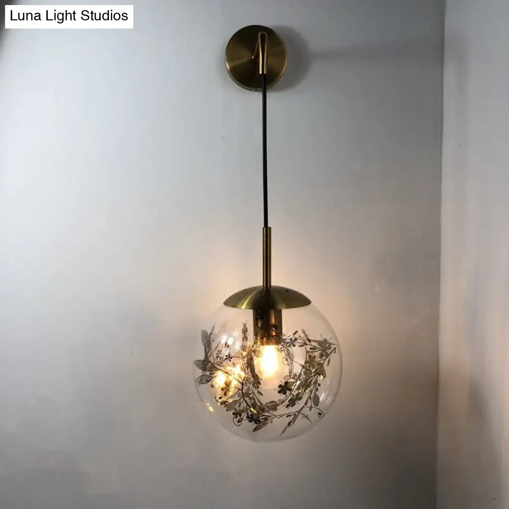 DecorBites™ Simple Sphere Sconce Light - Clear Glass - Silver/Gold Wall Mount Fixture - Shattered Leaf - 6"/8" W