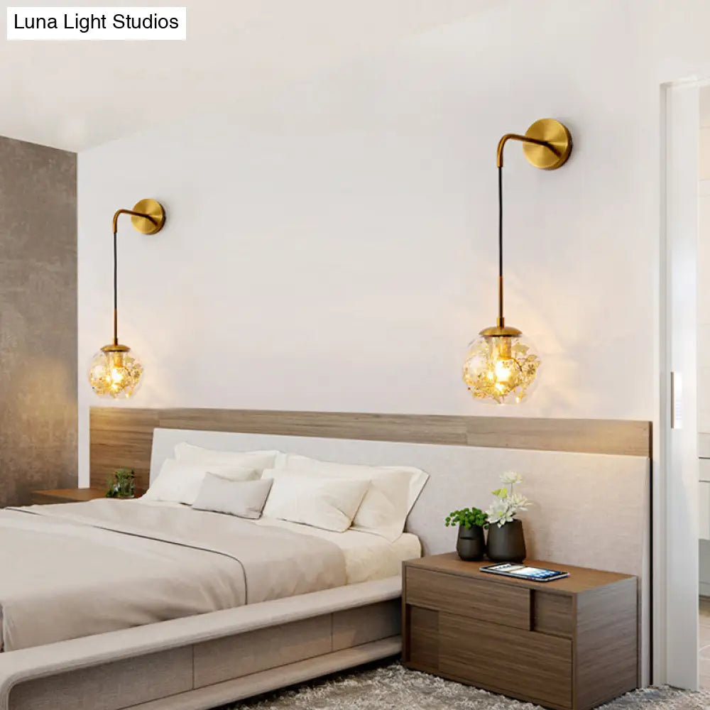 DecorBites™ Simple Sphere Sconce Light - Clear Glass - Silver/Gold Wall Mount Fixture - Shattered Leaf - 6"/8" W