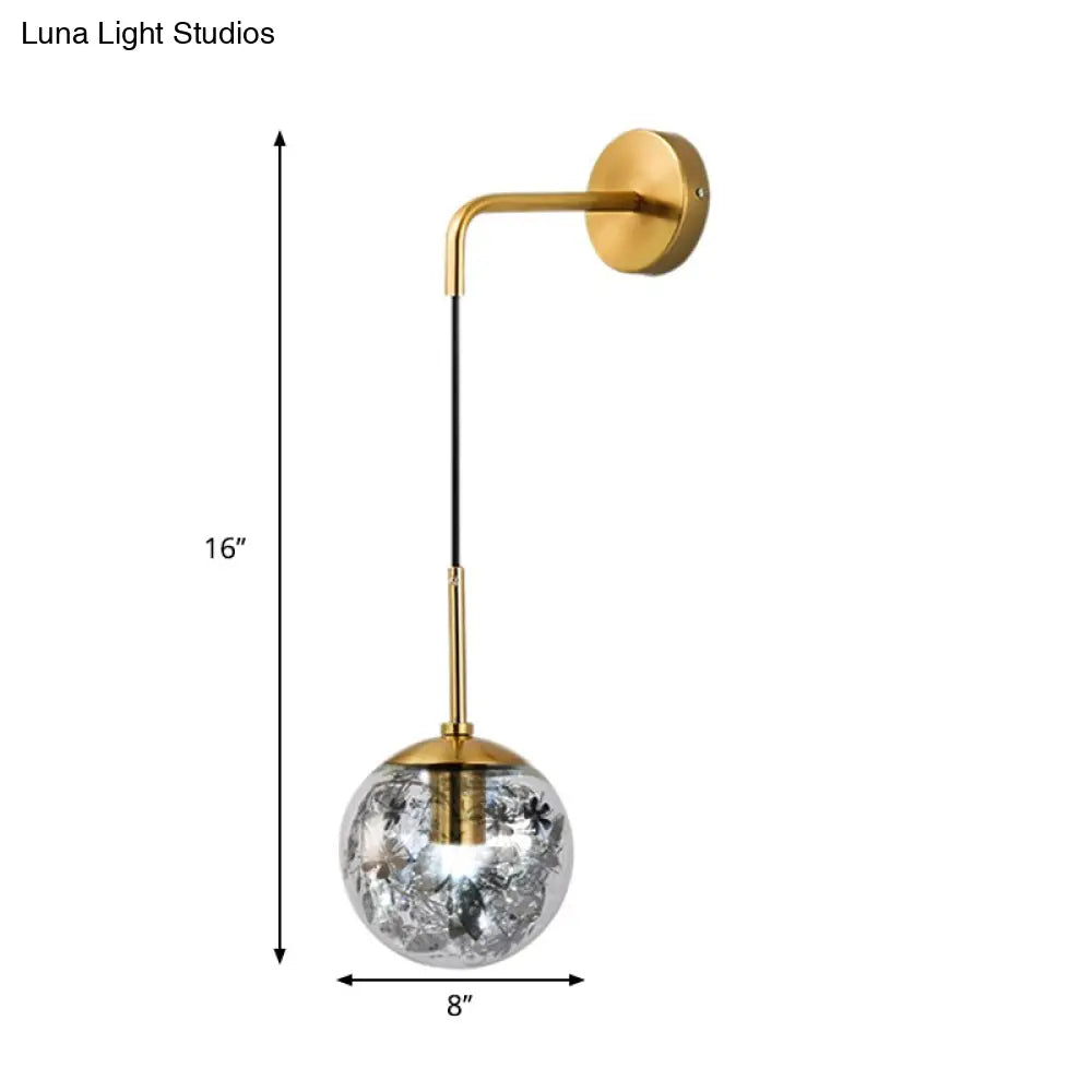 DecorBites™ Simple Sphere Sconce Light - Clear Glass - Silver/Gold Wall Mount Fixture - Shattered Leaf - 6"/8" W