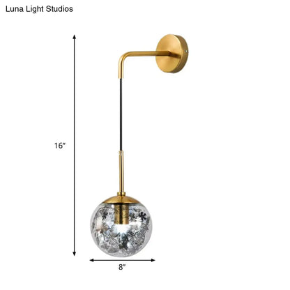 DecorBites™ Simple Sphere Sconce Light - Clear Glass - Silver/Gold Wall Mount Fixture - Shattered Leaf - 6"/8" W